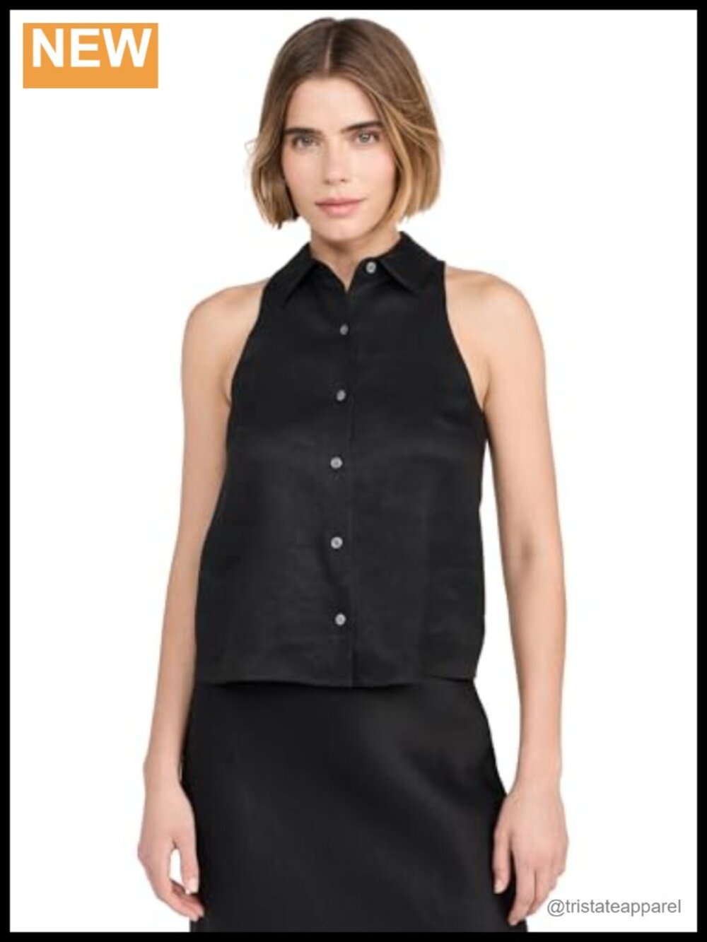 Sleeveless Halter Neck Button Down Blouse with Cutaway Collar